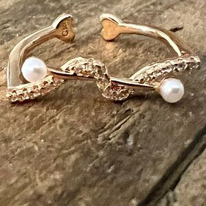 🟠NWT PRETTY BIRD Tarnish Proof Rose Gold/Rhinestone/Pearl Adjustable Ring